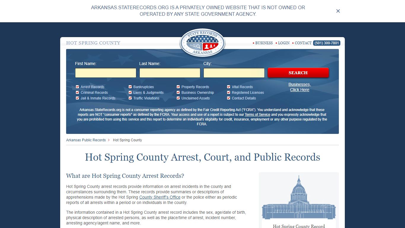 Hot Spring County Arrest, Court, and Public Records