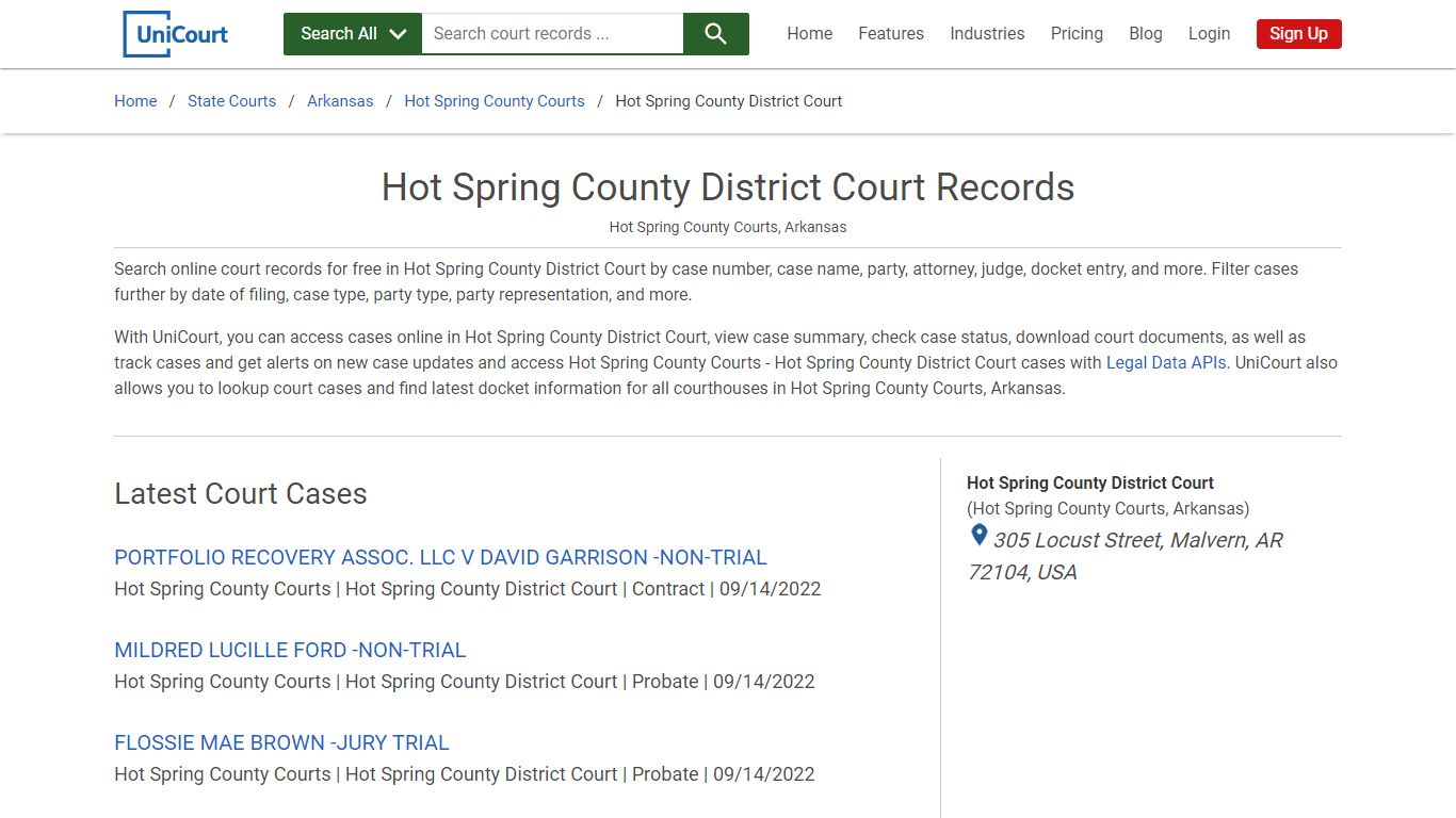 Hot Spring County District Court Records | Hot Spring | UniCourt